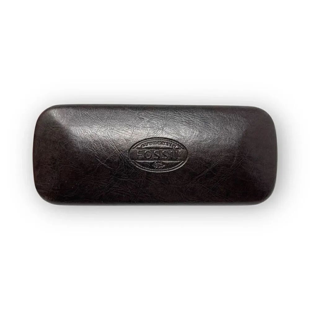 Fossil Sunglasses Eyeglasses Hard Case Only Dark Brown Faux Leather Clamshell